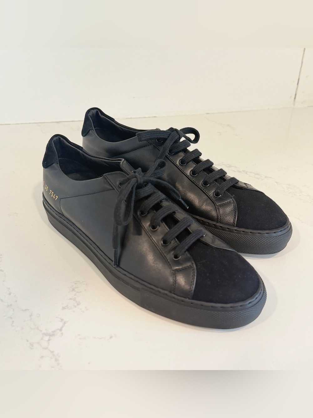 Common Projects Achilles Low Black Leather Suede Toe Sneakers US 6 Made Italy